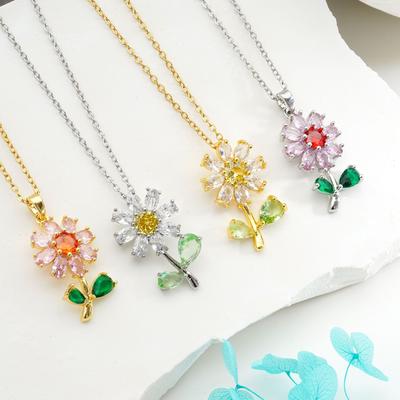 Fashion Sweet Zircon Sunflower Pendant Necklaces for Women Stainless Steel Chain Jewelry Accessories Wedding Party Gifts