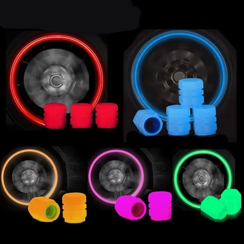 Car Tire Valve Caps Motorcycle Bike Glowing Decor Wheel Nozzles Tyre Cap Car Accessories Luminous Valve Caps Fluorescent Night