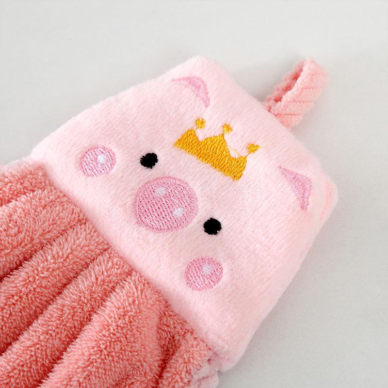Cartoon Little Pig Coral Fleece Hand Towel - Cute, Absorbent, Ideal for Kids' Hand Wiping in Kitchen