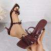 Women's Bowknot Decor High Heels Sandals Fashion Square Toe Thin Heel Dress Sandals for Women Summer 2025 Double Straps Slippers