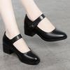 Spring and Autumn Breathable Women's Shoes Thick-heeled Soft-soled Work Shoes Casual and Comfortable Black Mid-heel Shoes