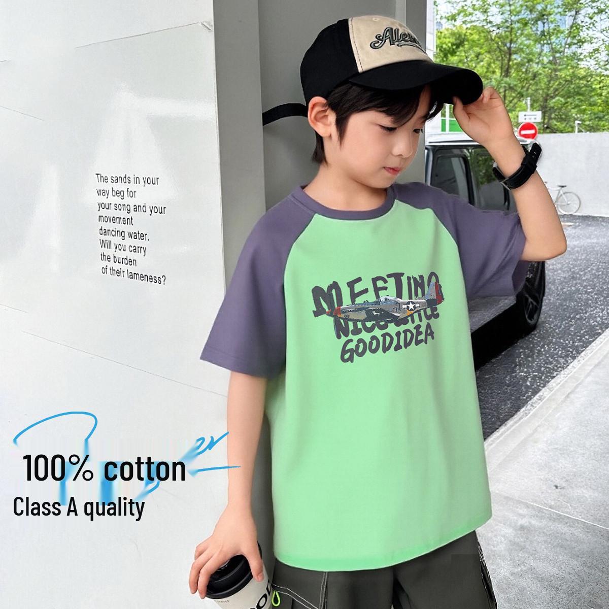 Clearance: Boys 2026 Summer Short-Sleeve Printed T-Shirt – Stylish Round Neck, Pure Cotton Trendy Base Layer 160 cm
