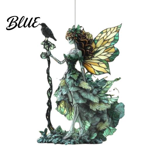 Home Interior Decorations Stained Glass Style Skeleton Fairy Window Hanging Suncatcher Acrylic Decorative Ornament with Butterfly Wings Elegant Party