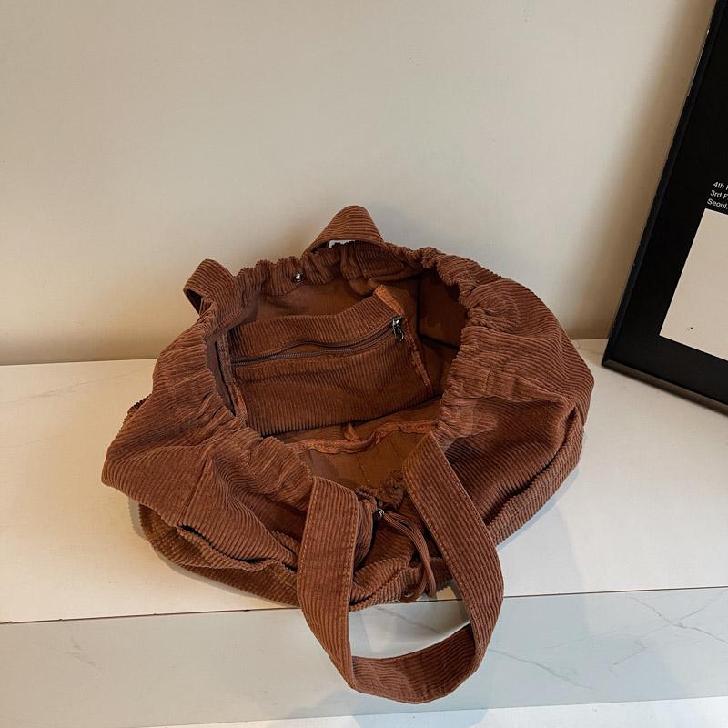 Women's Large Capacity Corduroy Handbag Drawstring Shoulder Bag Tote Bag