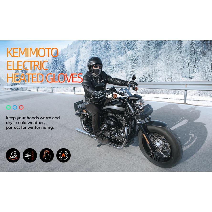KEMIMOTO Electric Heated Gloves Winter Skiing Gloves Touch Screen Motorcycle Gloves Waterproof Rechargeable Heating Thermal