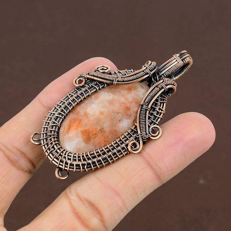 Sunstone Handmade Copper Wire Wrap Jewelry Pendant 2.76" C5s04