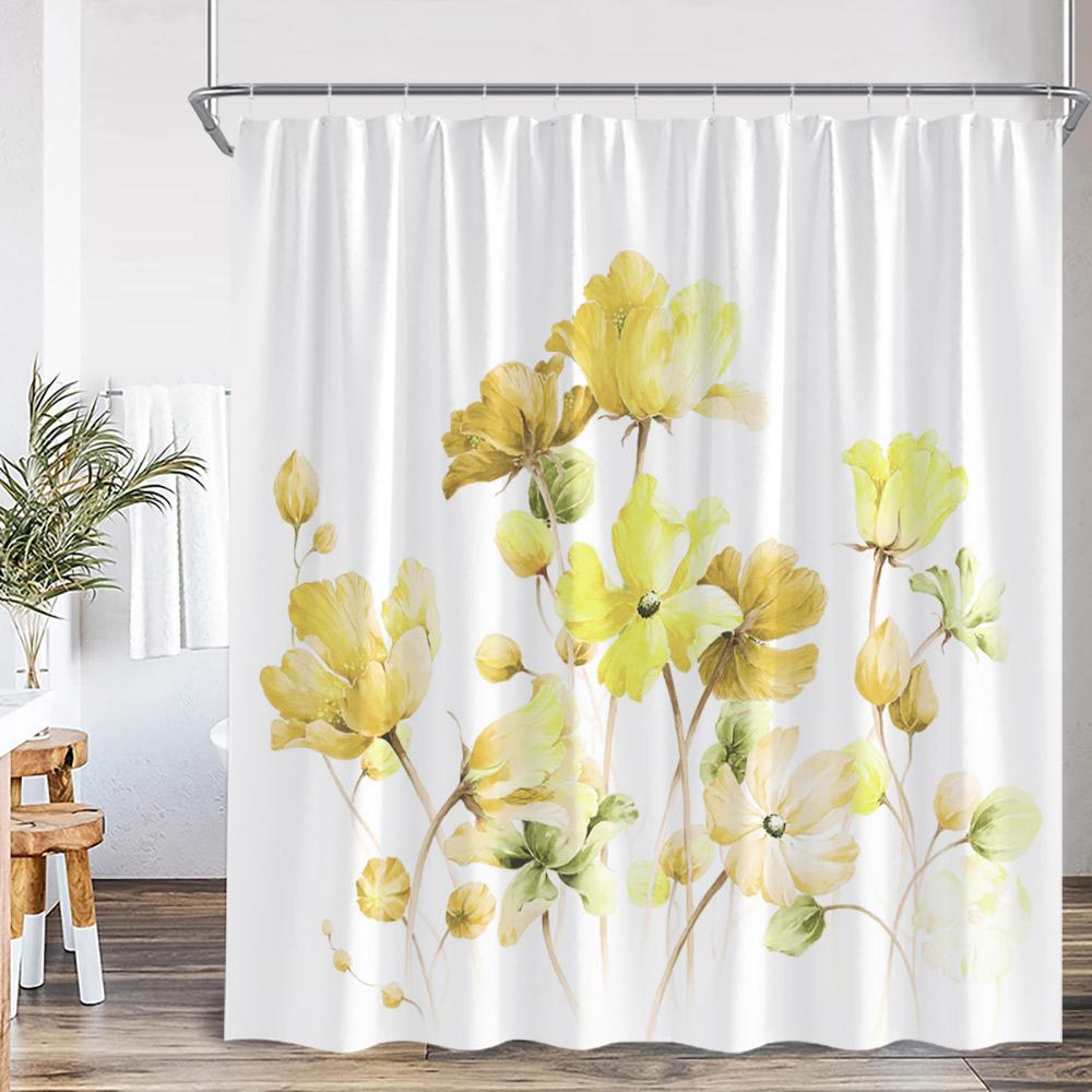 Flower Shower Curtain Colorful Flowers Red Orange Yellow Blue Purple Pink Nordic Classical Bathroom Decor Polyester Bath Curta