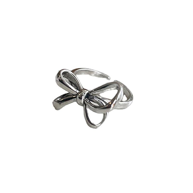 

Korean Real S925 Sterling Silver Fine Rings Simple Bow Pattern Gold Plated Circle Personality Fashion Retro Rings Women Jewelry белый