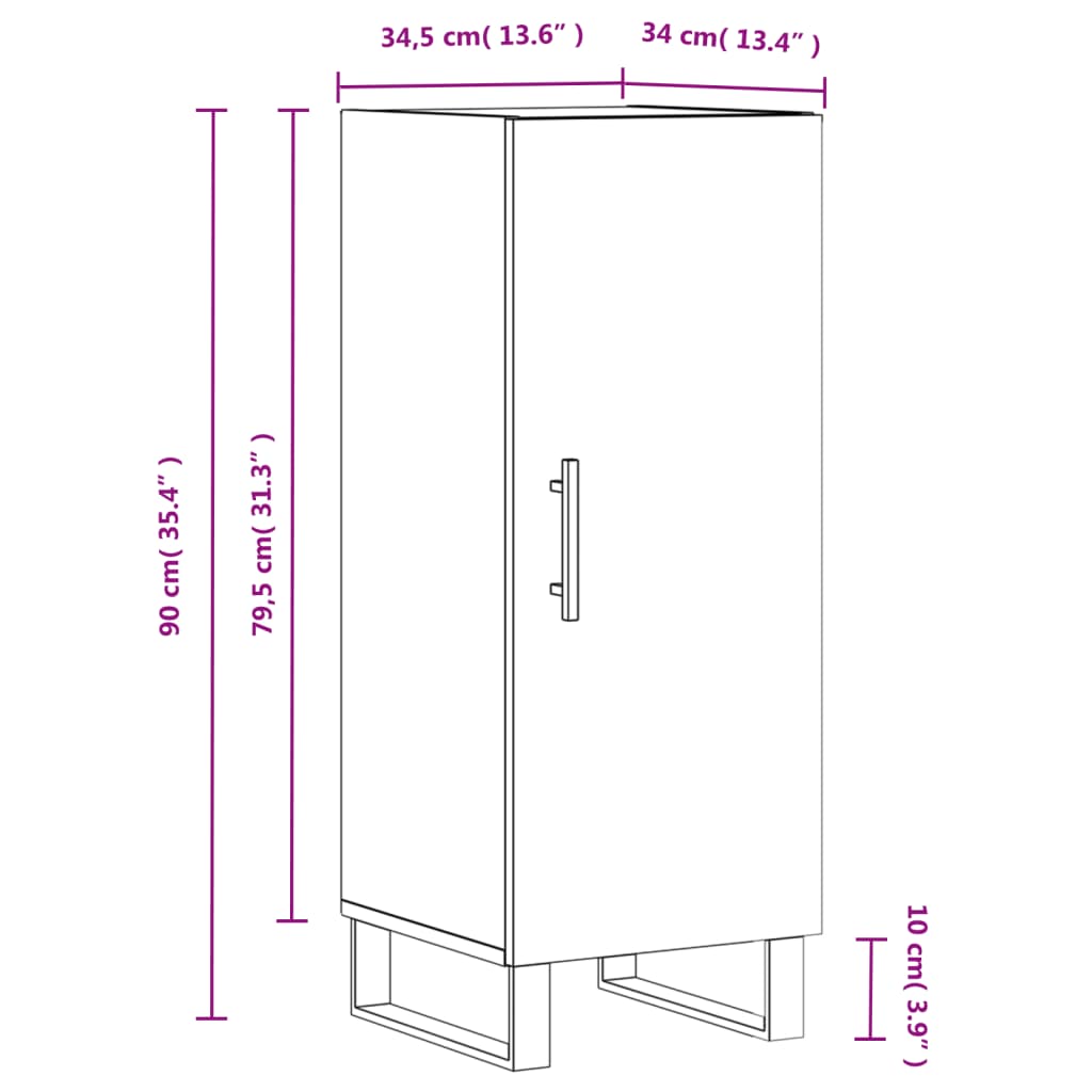 Sideboard White 34.5 x 34 x 90 cm Particleboard