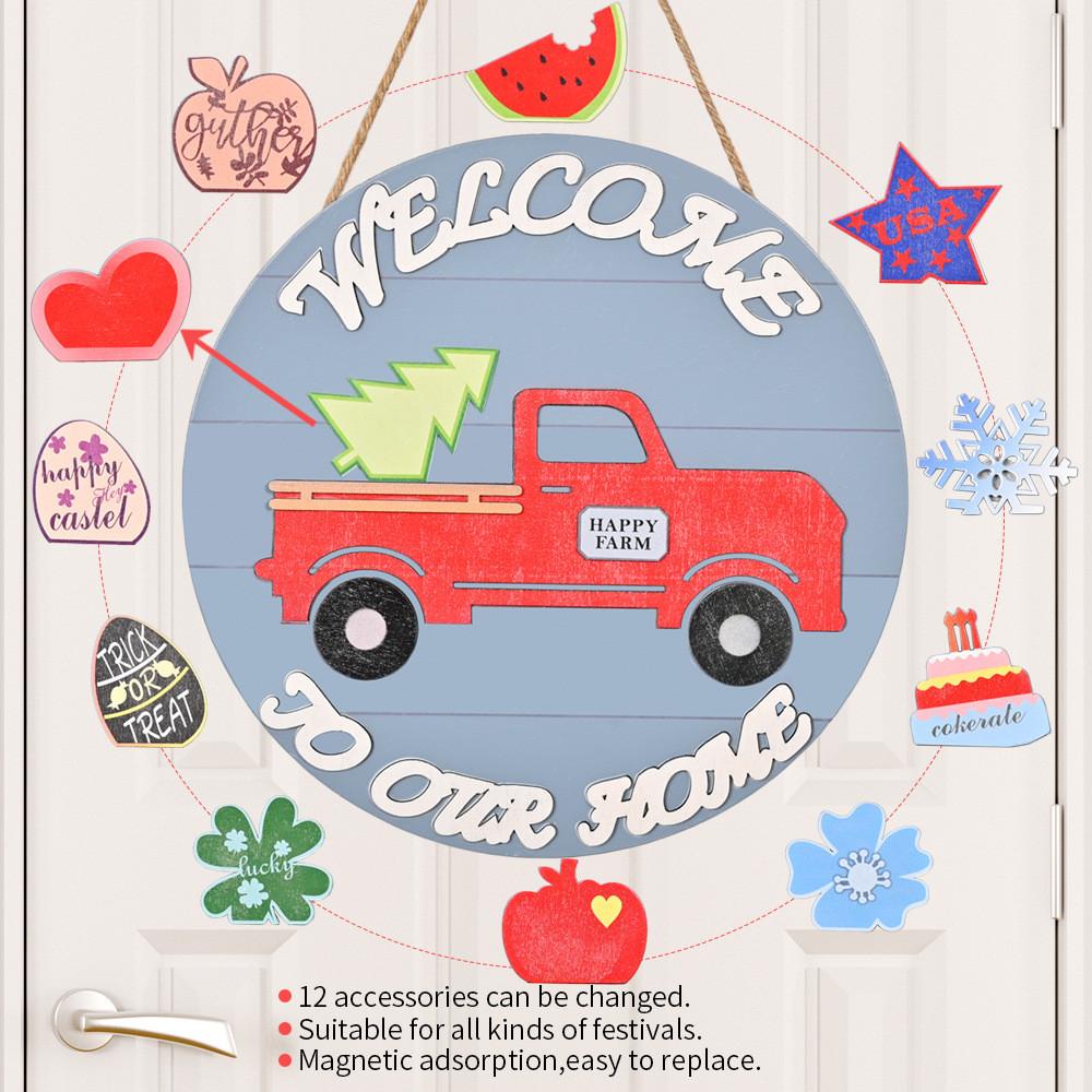 Christmas Car Wooden Door Tag Hanging Decoration Magnetic Accessories Home Wall