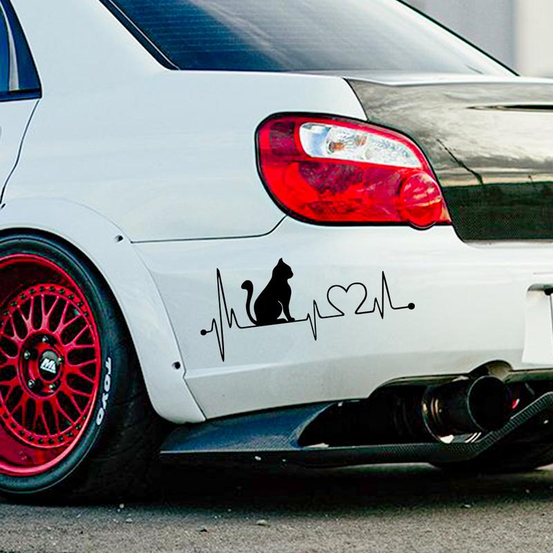 Universal Car Body Vinyl Sticker Cat Electrocardiogram Graphics Decal DIY Style Auto Window Hood Tail Tuning Accessories