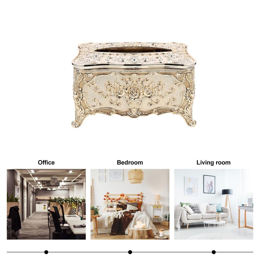 Luxury Gold Plated Tissue Box Retro Style Acrylic Napkin Holder for Living Room Office Decor Vintage Paper Towel Dispenser