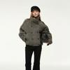 2026 Winter Womens Relaxed Fit Double-Breasted Wool Blend Coat Casual Stand Collar Outerwear Daily Wear