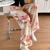 Summer Women's Cotton Rayon Loose Fit Soft Homewear Ankle-Length Wide Leg Floral Printed Lounge Pants