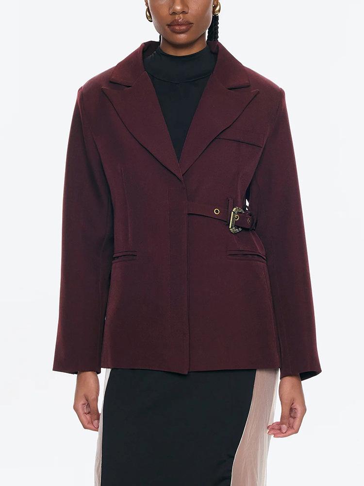 2026 Spring Angora Red Women's Blazer - European & American Luxury Design with Irregular Waist-Cinching
