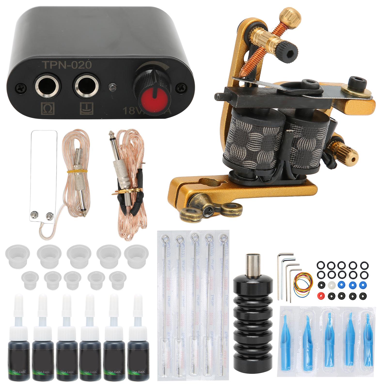 

Катушка для татуировки с блоком питания, клип-шнуром, педалью, чернилами для практики татуировки, набором для начинающих EU Plug