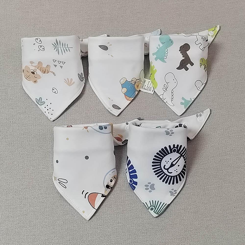 5pcs/lot Baby Bibs Triangle Double Cotton Bibs Cartoon Print Saliva Towel Baby Boys Girls Feeding Apron Cotton Bandana Bibs