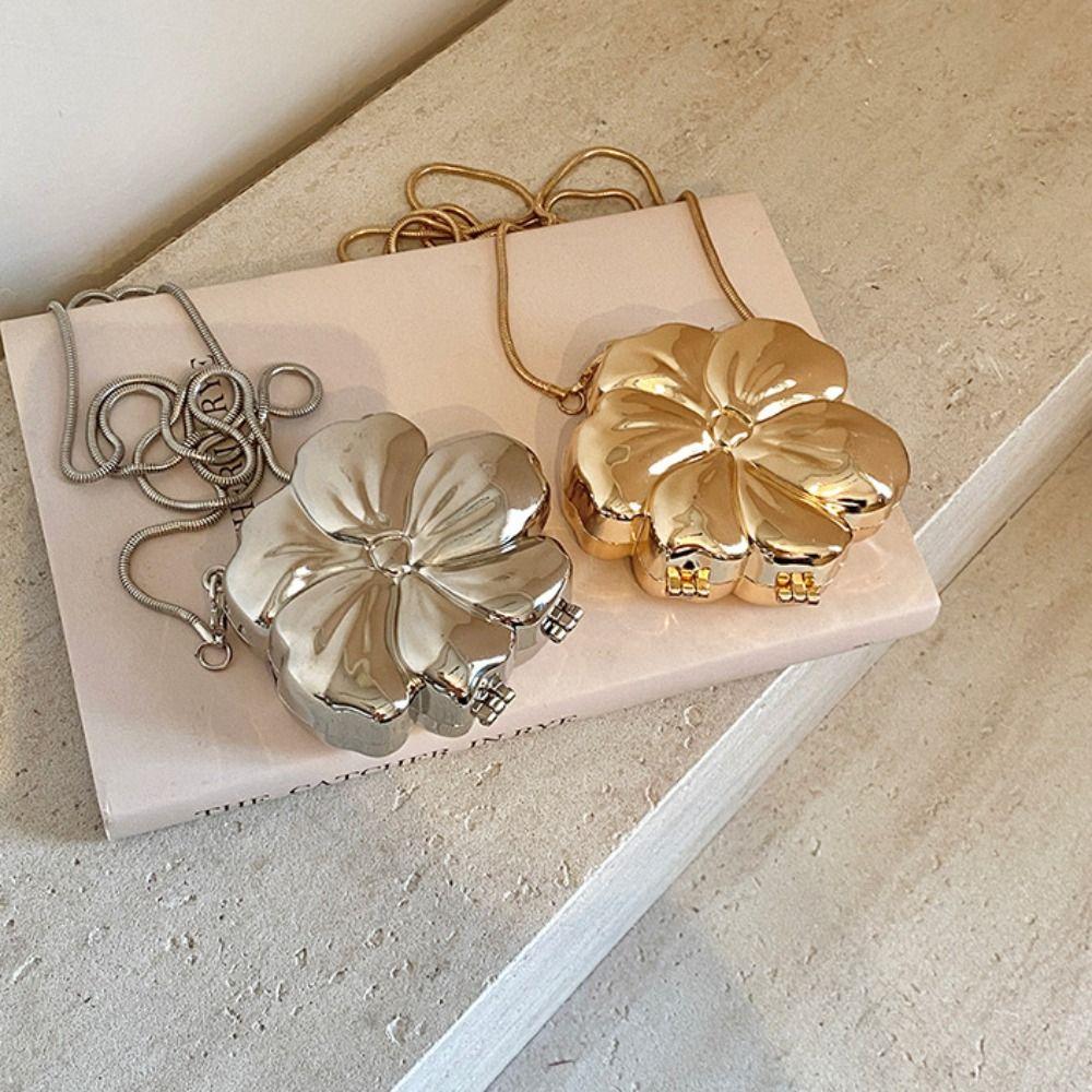 Acrylic Banquet Chain Bag Silver Funny Party Bag Portable Bright Flower Shoulder Bag  Outdoor
