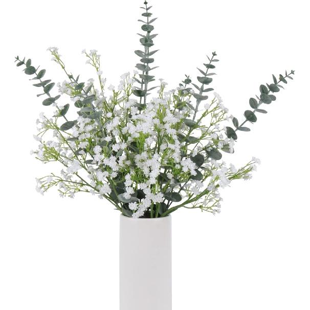 DEEMEI 18pcs Babys Breath Artificial Flowers Fake Eucalyptus Leaves Flowers Bouquet Artificial White Gypsophila Bouquets Real Touch Faux Flowers for