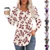 Damsmode Casual Veckad Rund Halsringning Vintage Blommig Tryck Långärmad T-shirt Topp