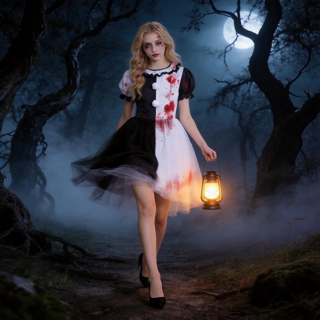 Déguisement Clown Terrifiant pour Femmes avec Jupe en Tulle Tâchée de Sang pour Événements Cosplay d'Halloween