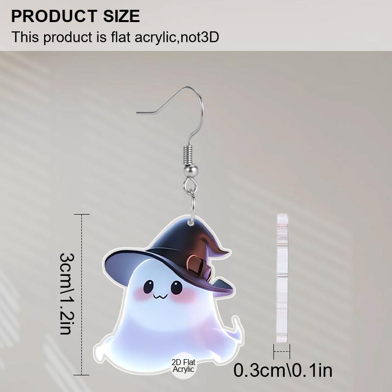 2D Flache Niedliche Acryl Halloween Hexenhut Geist Hängeohrringe Damen Halloween Accessoires Charmanter Schmuck Geschenk