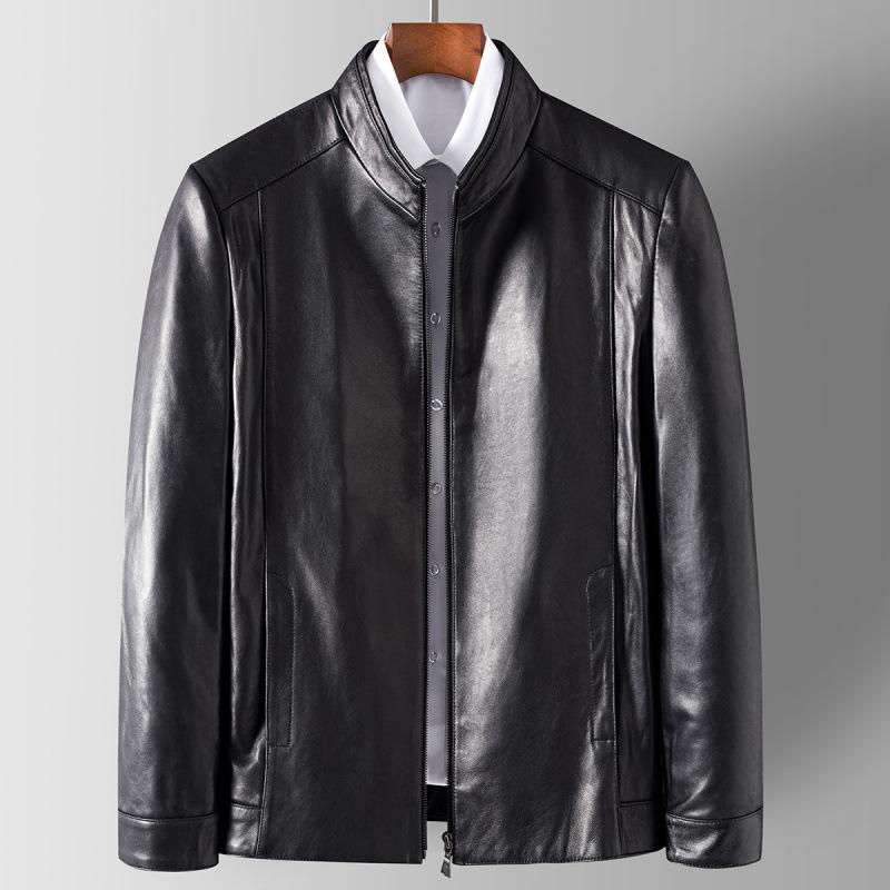 

Кожаная куртка осень новая стойка воротник овчина куртка мужское кожаное пальто 4XL чёрный