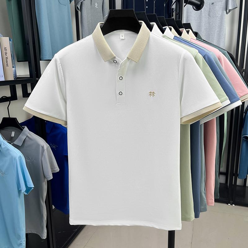 Designer Brand Silk Cotton Short Sleeve Polo Shirt Summer Korean Casual Men's T-shirt Fashion Embossed Soft Breathable Top