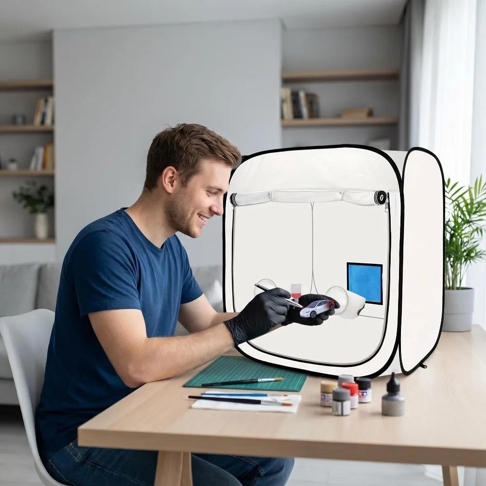 Portable Foldable Spray Paint Tent Airbrush Booth with Breathable Mesh Window for Model Auto Parts DIY Painting