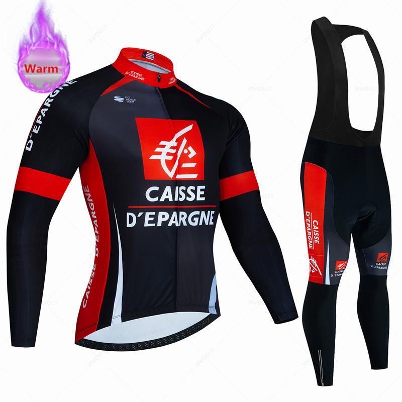 

Caisse D Épargne Winter Thermal Fleece 2026 Winter Velvet Warm Cycling Clothing Team Bike Suit Mountian Bicycle Clothing Ropa Maillot Ciclismo Hombre L