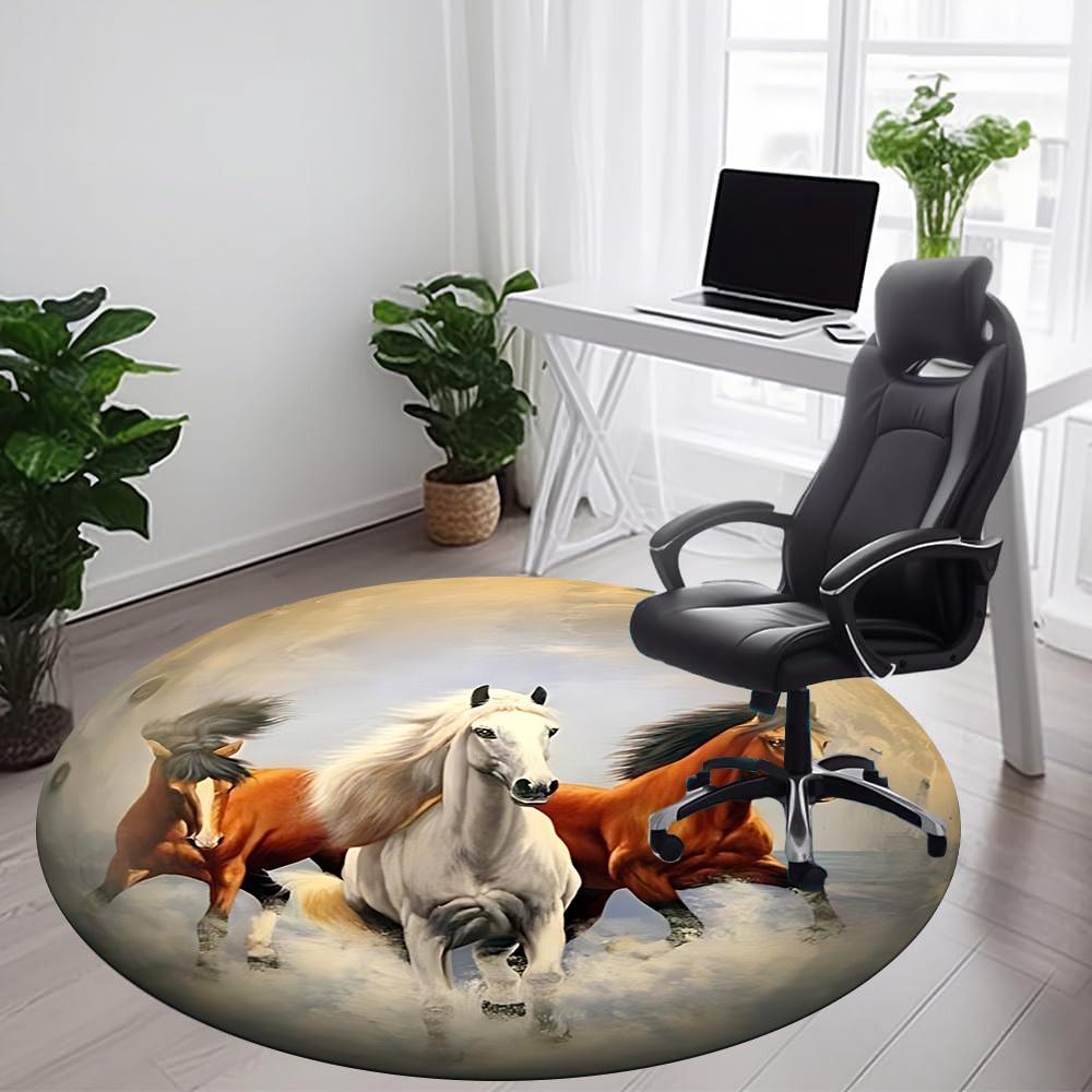1PC Horse Office Round Area Rug, Mat Suitable For Office, Under Office Chairs Bedroom Living Room Home Decor, Room Deco