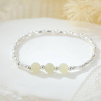S925 Silver Elegant Bamboo Hetian Jade Beaded Bracelet Women's Day-to-Day Exquisite Silver Jewelry Bracelet