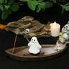 Halloween Ghost Resin Cone Backflow Incense Burner Smoke Fountain Diffuser, Ghost Ship Ornament for Aromatherapy/Yoga/Home Decor