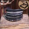 Bohemian Style, Hand-woven Leather Cord Bracelet with Natural Black Agate - Vintage Five-layer Design, Suitable for Everyday Wear and Vacations.