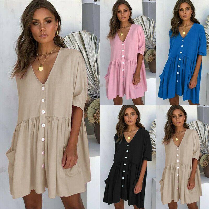 Stylish Women Summer Smock Dress With 3/4 Sleeve For Casual Beach Outings And Holidays