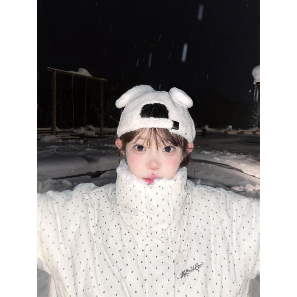 College style corduroy stand-up collar short polka dot cotton-padded jacket female students winter new thickened bread clothes