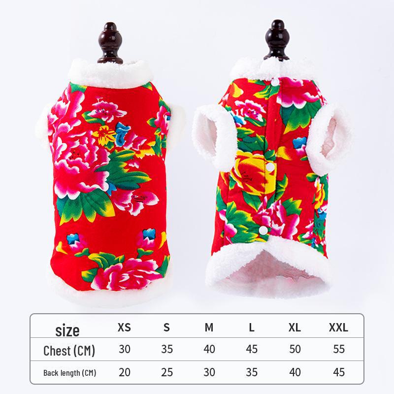 "Winter Warm Tang Suit for Pets: New Year Clothes for Small Dogs and Cats"