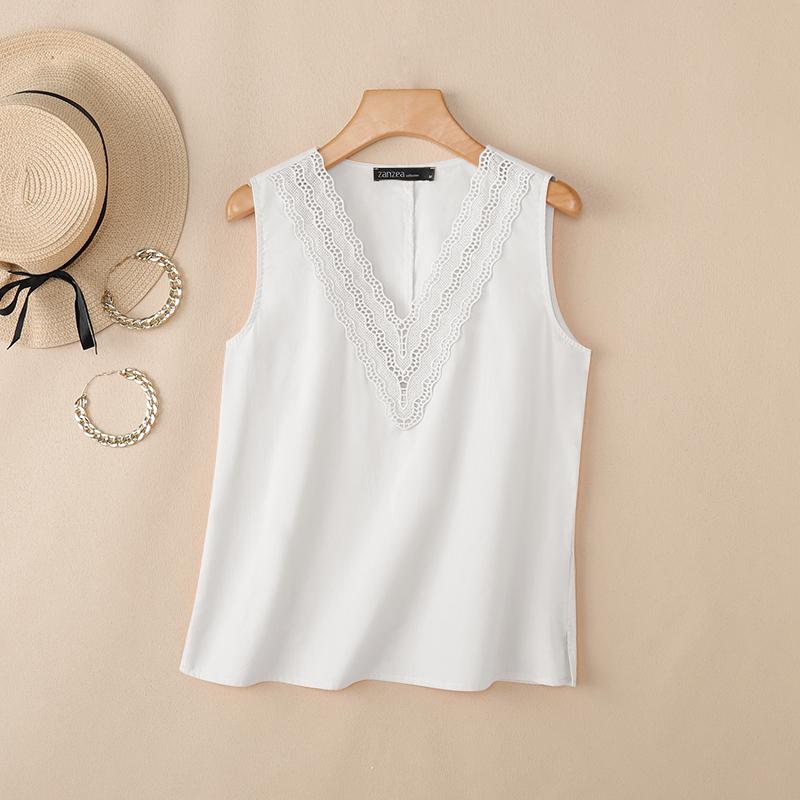 ZANZEA Women Casual Splice V-Neck Loose Sleeveless Tank Tops