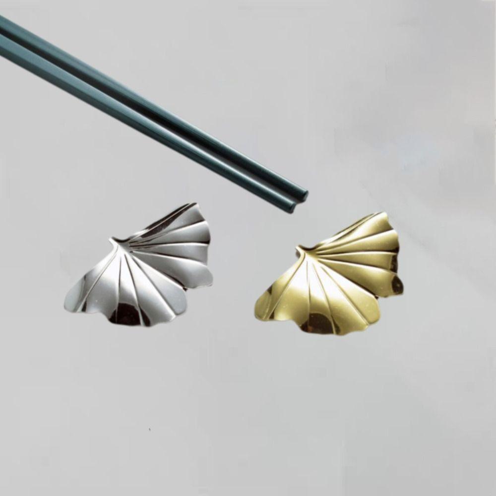 4pcs Rust-proof Ginkgo Leaf Chopsticks Holder 304 Stainless Steel Pen Rack Spoon Rack  Canteen