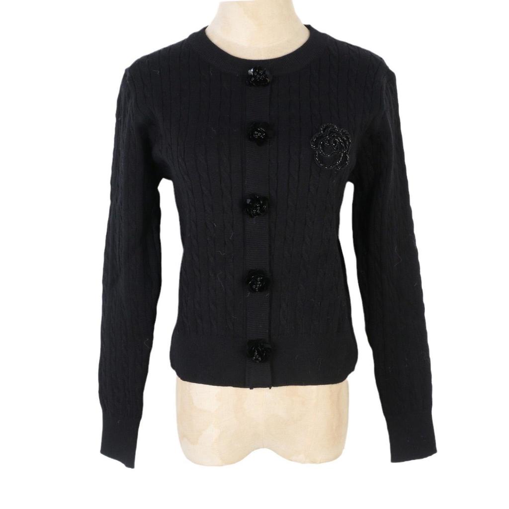 2024 Autumn/Winter Slim Fit Camellia Embroidered Long Sleeve Knit Cardigan for Women
