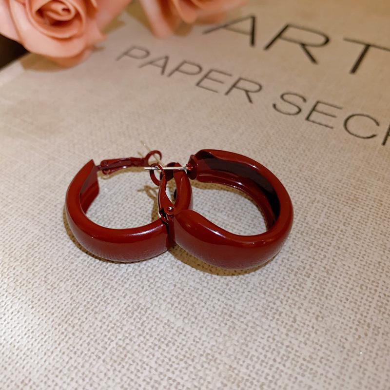 Hong Kong Style Real Gold Electroplated Leopard Print Circle Earrings Square Face Retro High-end Earrings Commuter Versatile Earrings Niche