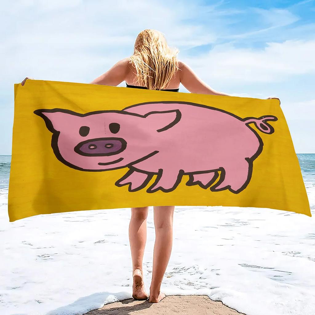 Cartoon Pig Beach Towel Oversized, Ultra Soft Microfiber Sand Free Beach Towels for Adults, Super Absorbent Quick Dry Pool Towel