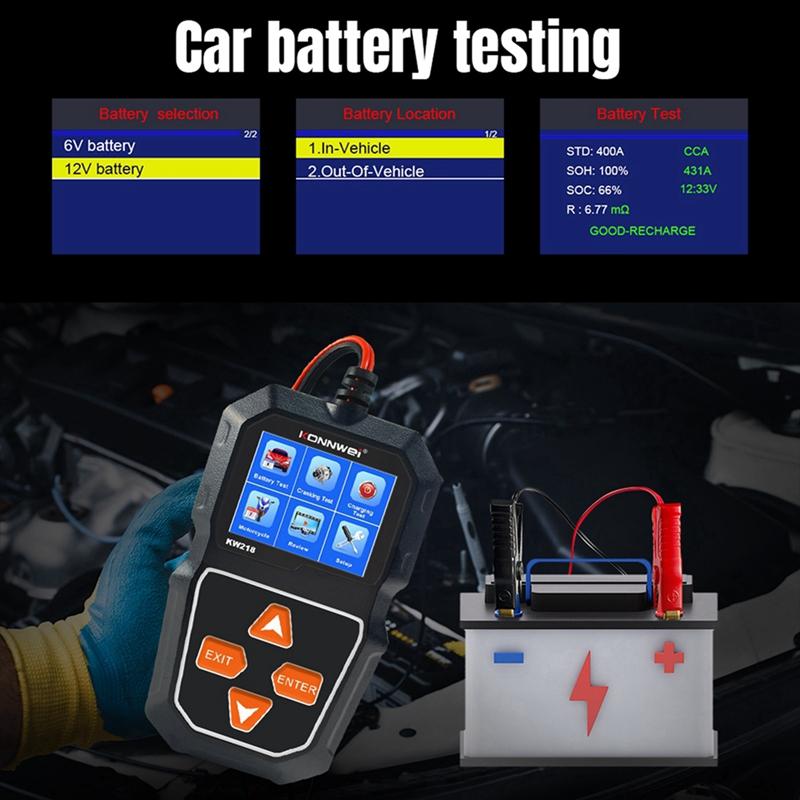 KONNWEI KW218 Tester Batteria Auto 6V 12V Auto Moto Camion Analizzatore di Sistema 2000CCA Strumento di Test Avviamento Ricarica PK KW650