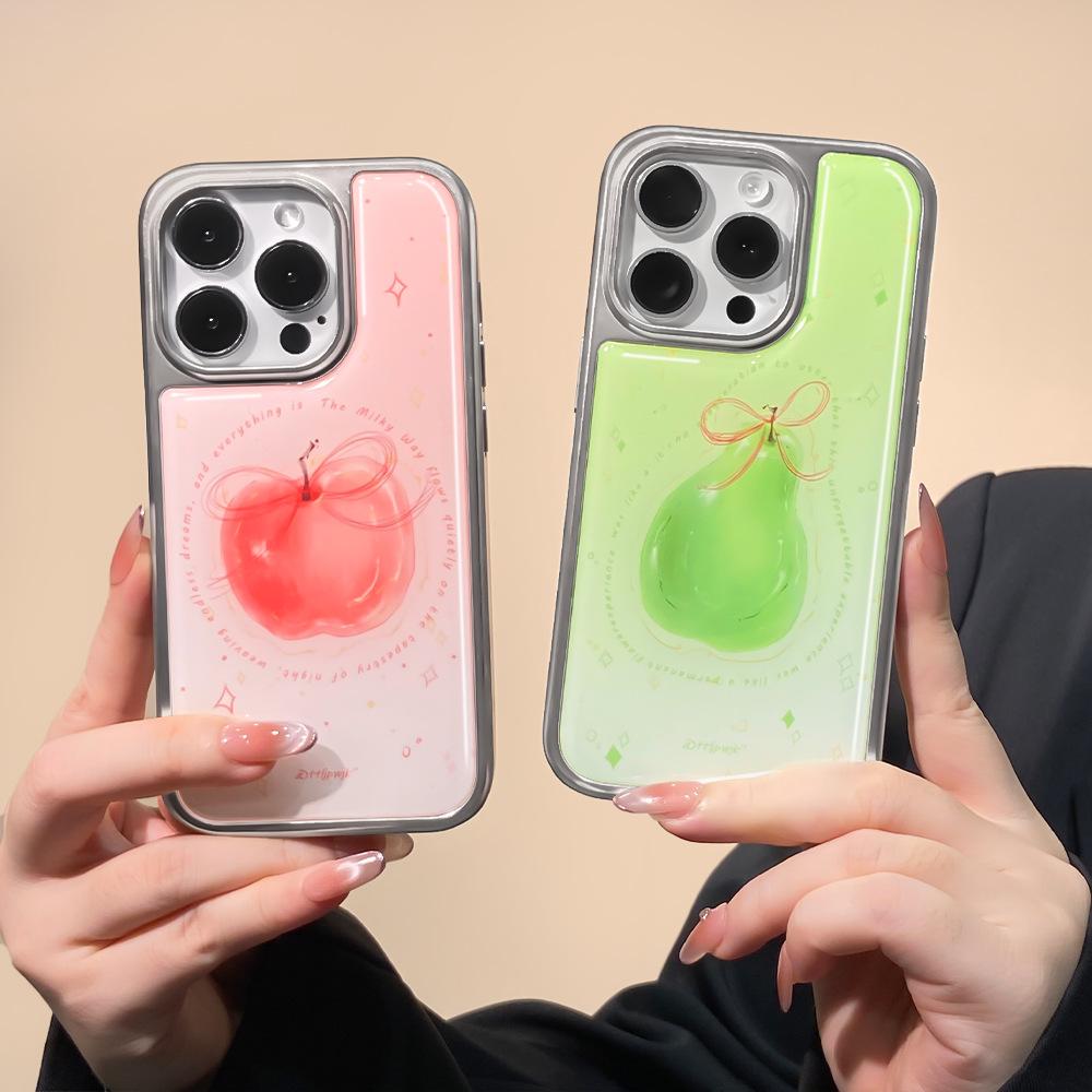 Applicable to iphone16promax mobile phone case, Japanese and Korean style apple pear small fresh electroplating water condensation 13 apple 15