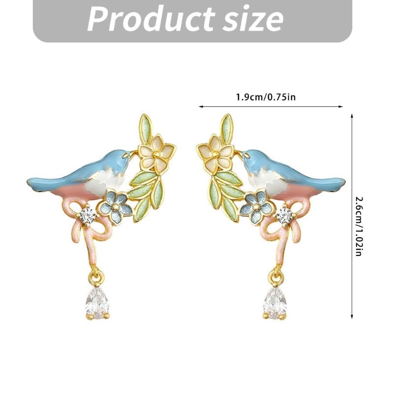 Bird Flower Earrings with Geometric Details Metal Construction Statement Ear Jewelry Suitable for Long Lasting Shine