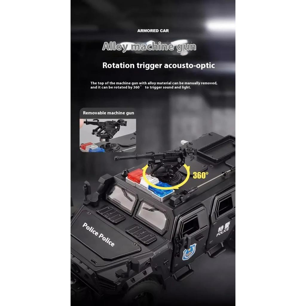 1/18 Dongfeng M-Terra Armored Vehicle SWAT Alloy Off Road Diecast Model Sound Light Pull Back Toy Trendy Ornament Gift for Boy