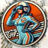 Vintage Gulf Racing Metal Wall Decor Sign  X Inch Aluminum Art Plate with Retro Woman Racer Design Ideal for Home