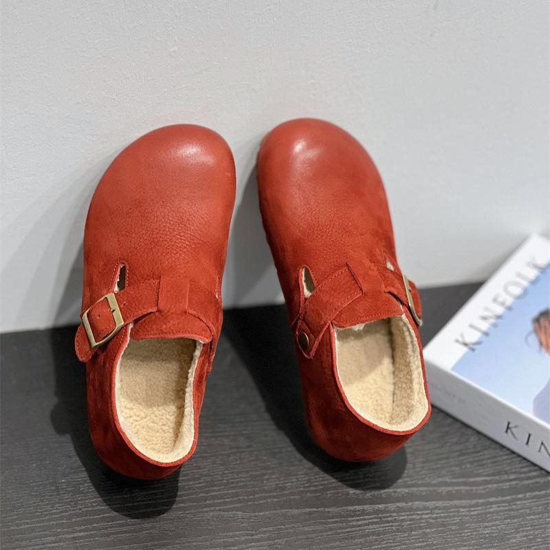 Loafers for Woman Cowhide Soft Soled Flat Soled Single Shoes Women's Cotton Shoes Black Casual Shoes Women's Winter Footwear