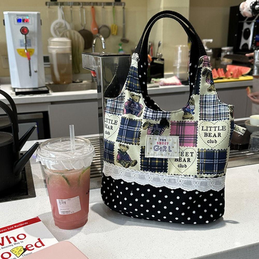 Cowboy Denim Bucket Bag Süße Niedliche Handgelenktasche Reizende Karomuster Canvas Handtasche Streetwear