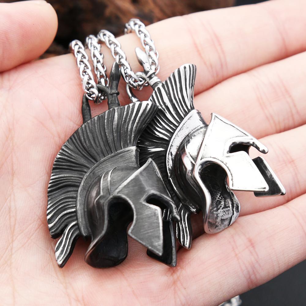 Vintage 3D Style Spartan Warrior Pendant Necklace Stainless Steel Fashion Unique Warriors Helmet Necklace For Men Amulet Jewelry